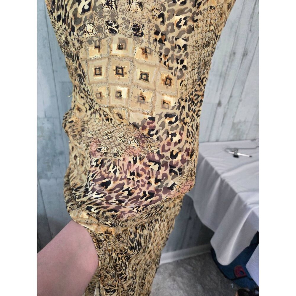 VTG Dotti Sheer Gold Cheetah Leopard Geometric Print Shift Dress Sz. M - Picture 8 of 11